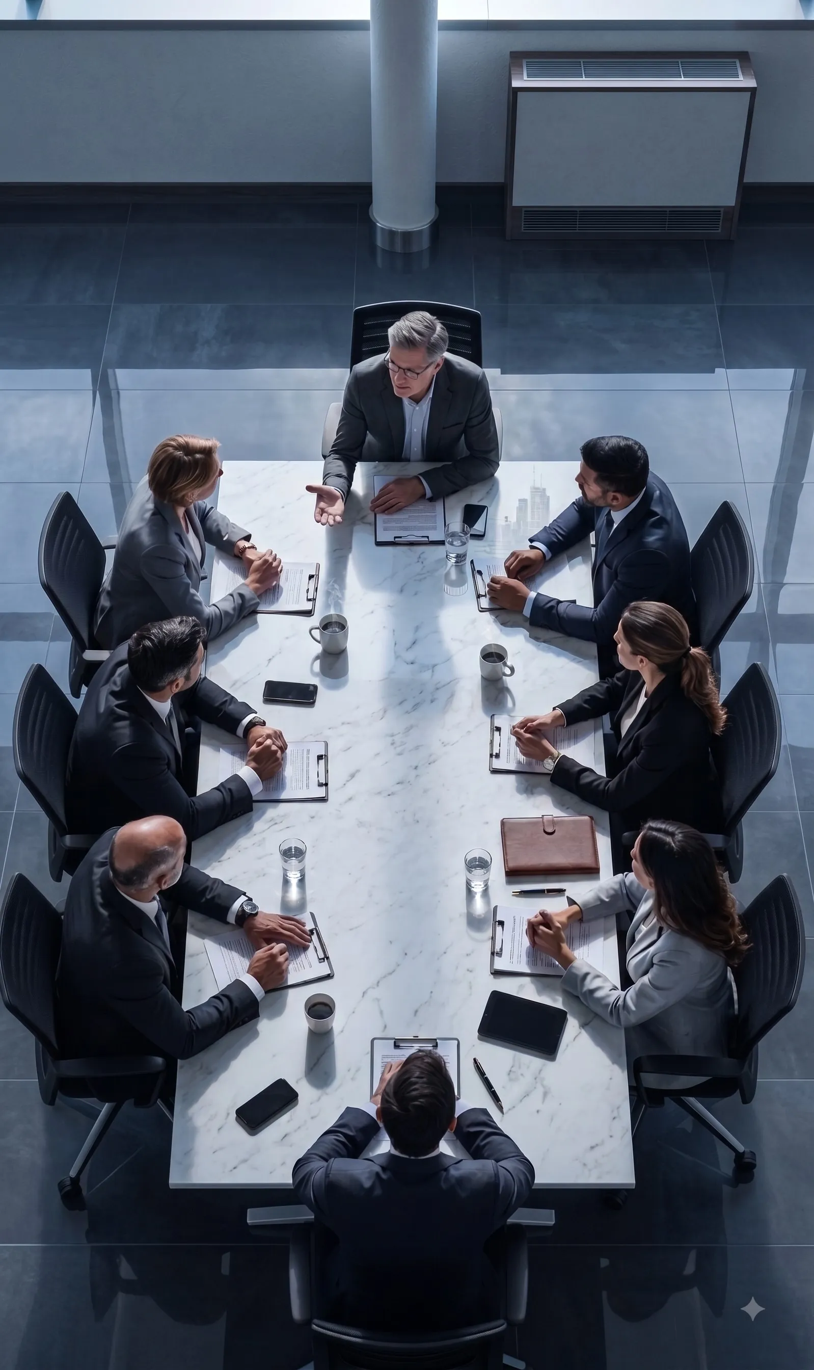 Board meeting viewed from above